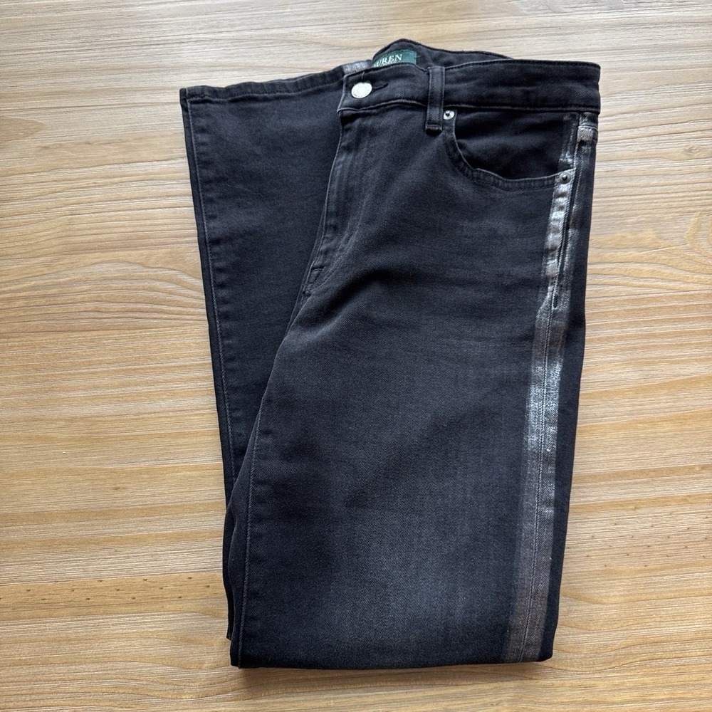 Lauren Ralph Lauren Premier Straight Slim Stretch Ankle Jeans Black Metallic 6